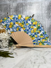 Mediterranean Print Bamboo Fan