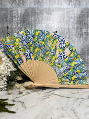 Mediterranean Print Bamboo Fan