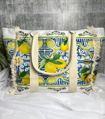 Majolica Lemon Tile Print Beach Bag | Italian Oversized Bag