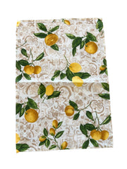 Floral Creme Lemon Tile Tea Towel *Set of 2* | Italian Style | Decorative Tea Towel | Sicilian Home Décor