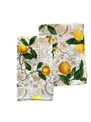 Floral Creme Lemon Tile Tea Towel *Set of 2* | Italian Style | Decorative Tea Towel | Sicilian Home Décor