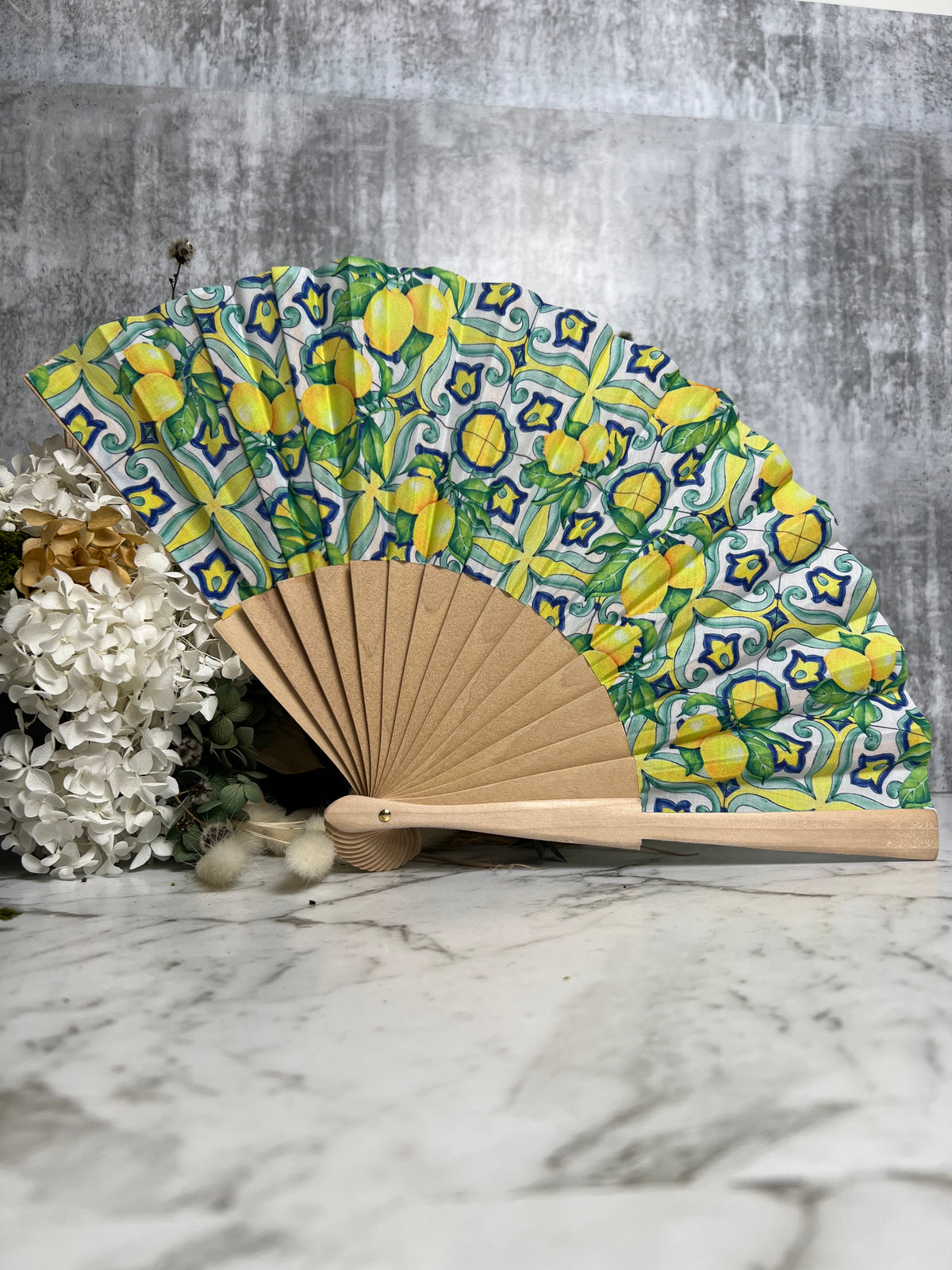 Mediterranean Print Bamboo Fan