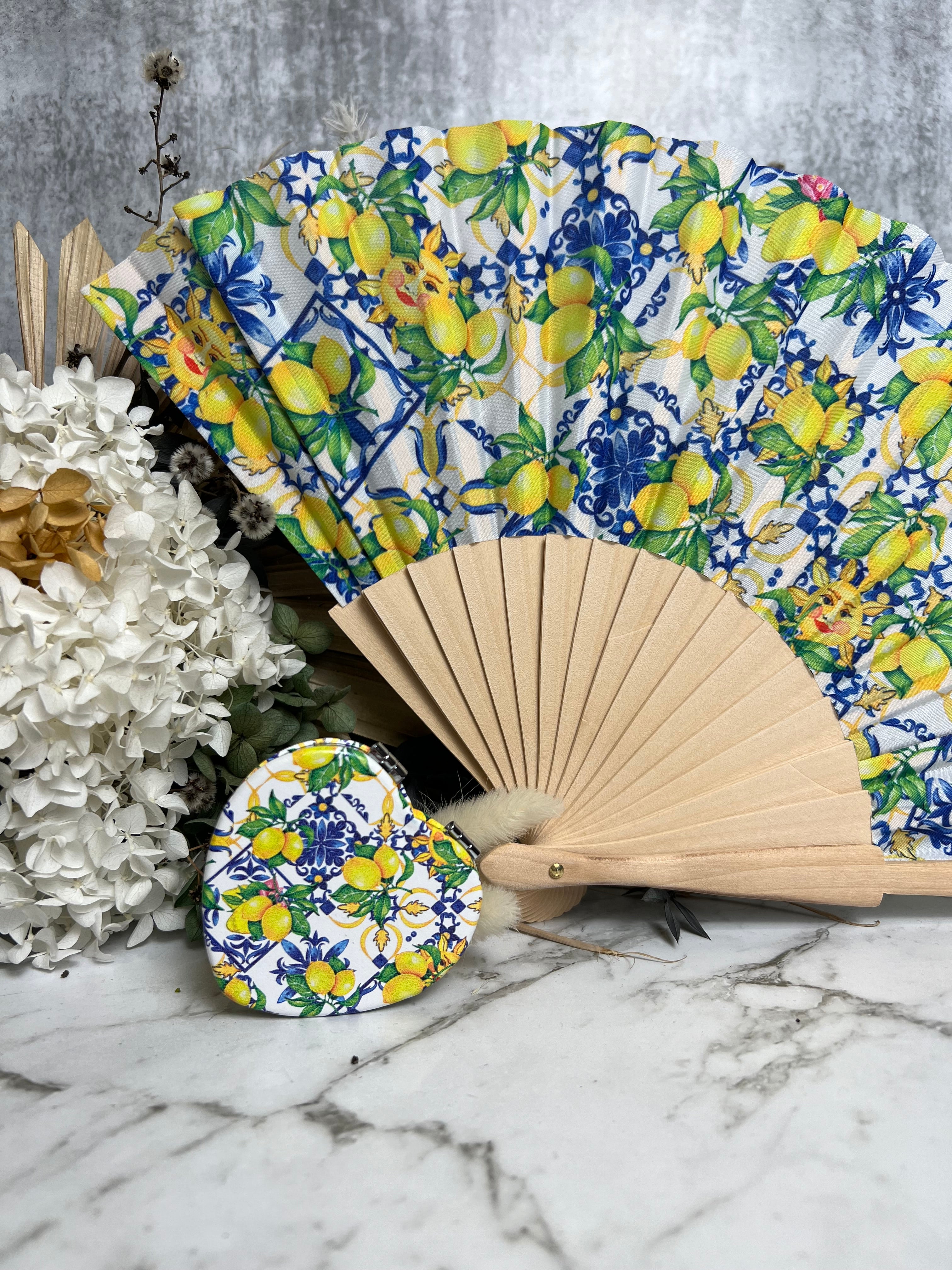 Mediterranean Print Bamboo Fan