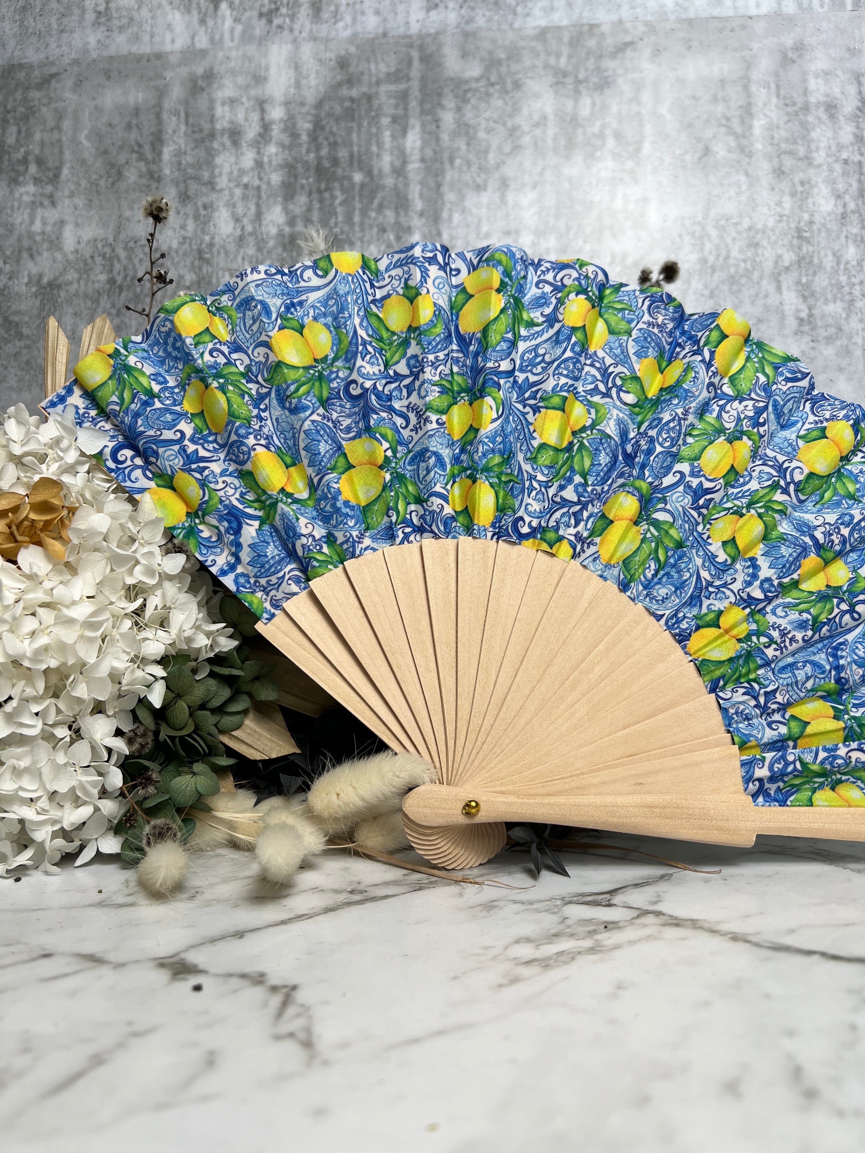Mediterranean Print Bamboo Fan