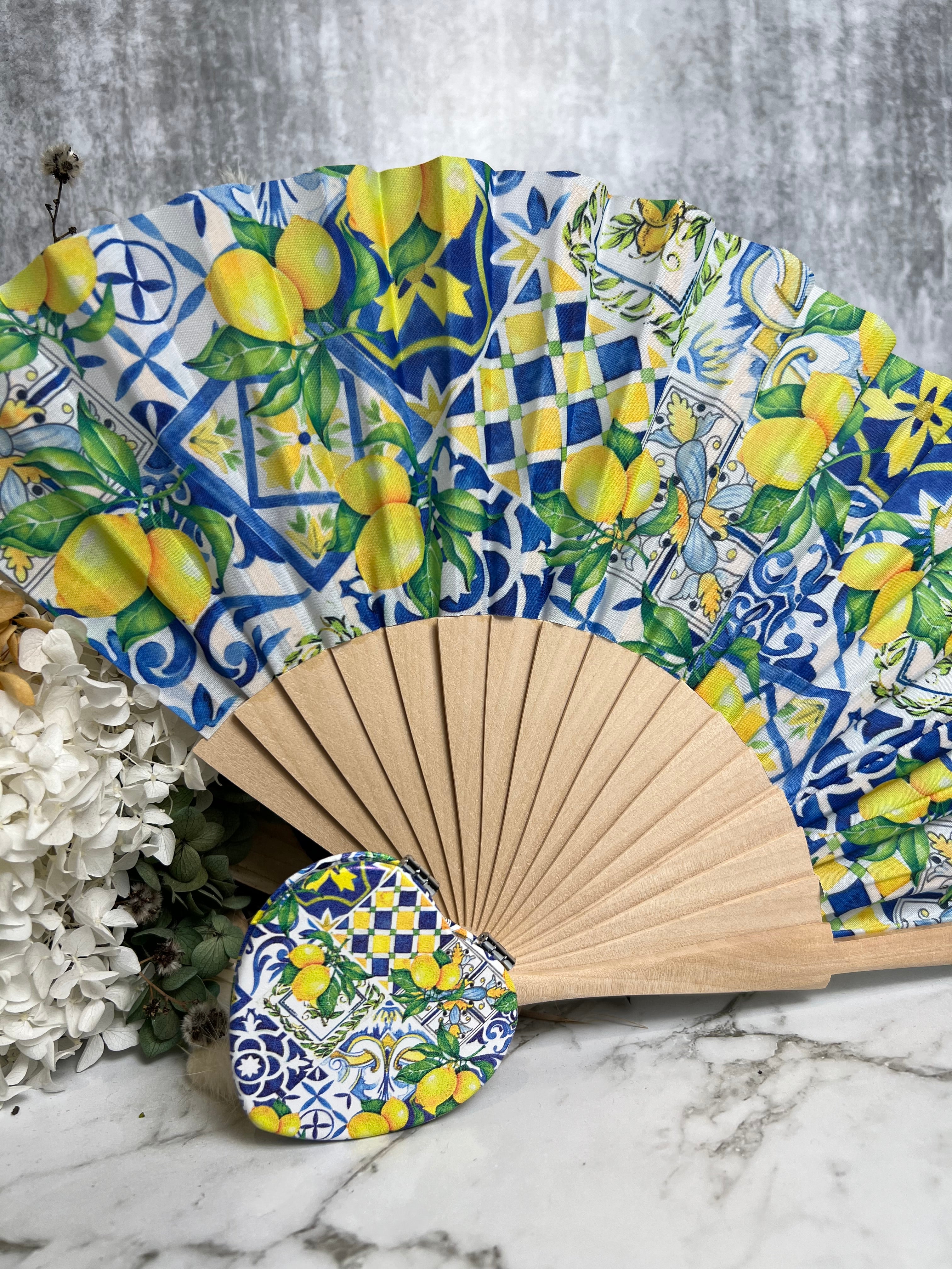 Mediterranean Print Bamboo Fan