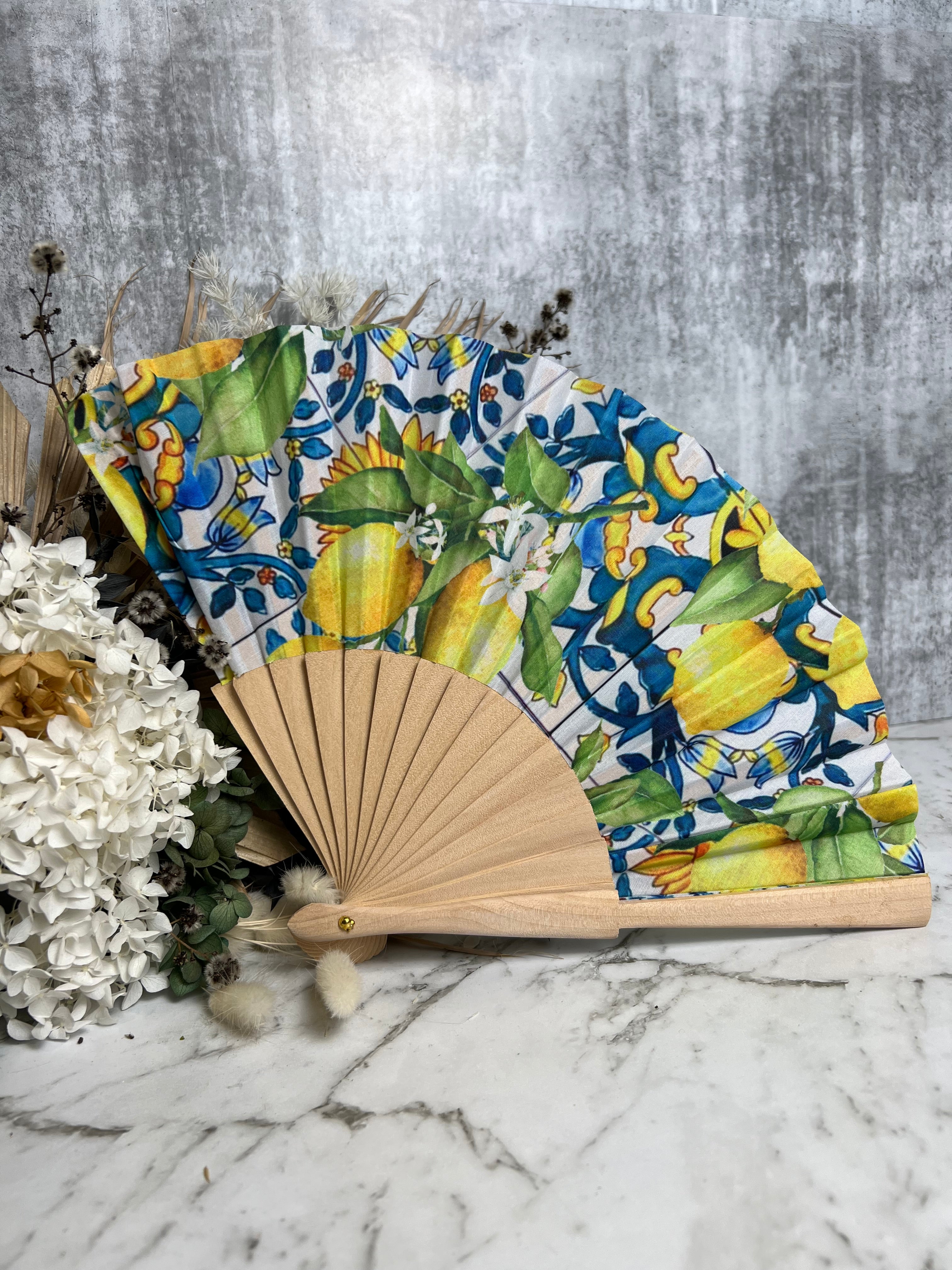 Mediterranean Print Bamboo Fan