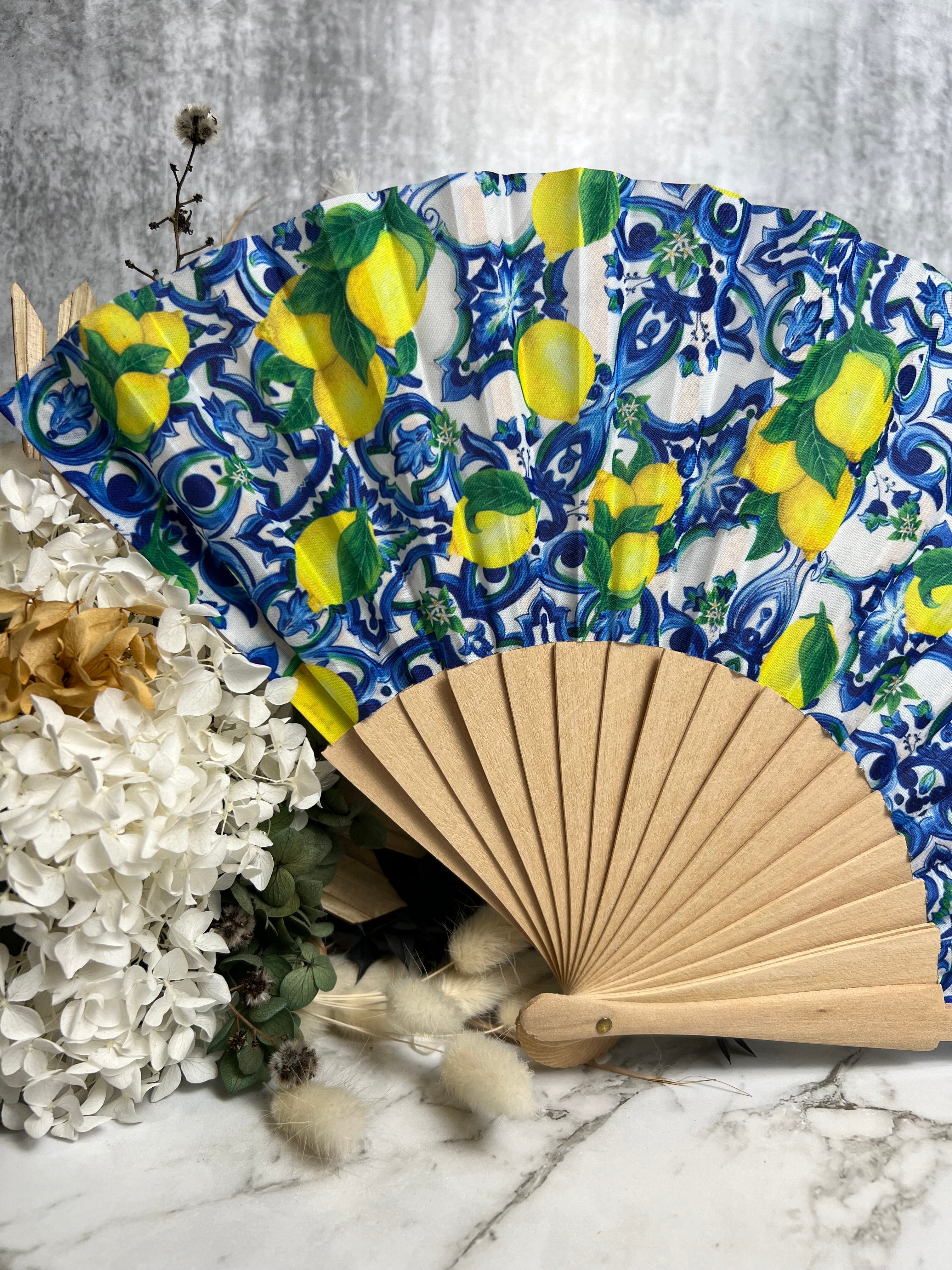 Mediterranean Print Bamboo Fan