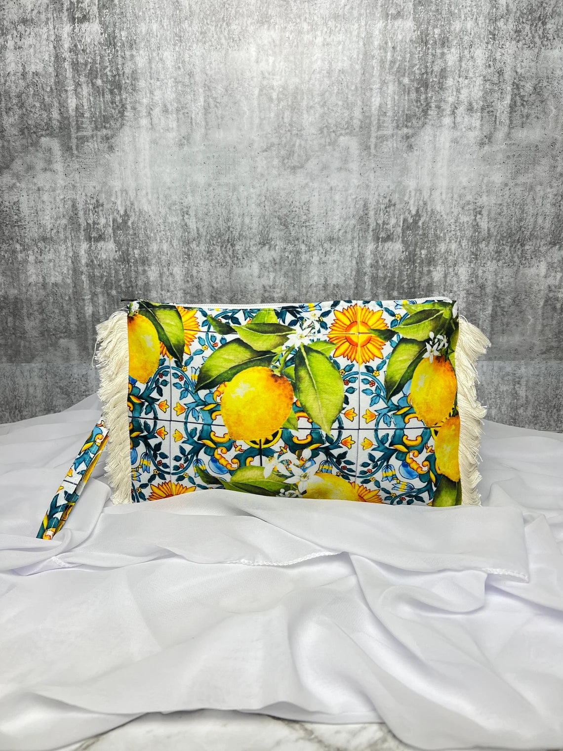 Majolica Dolce Tile Print Pouch | Lemon Italian Pouch | Sicilian Print Pouch