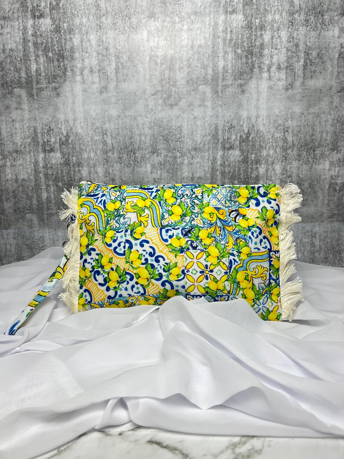 Majolica Dolce Tile Print Pouch | Lemon Italian Pouch | Sicilian Print Pouch